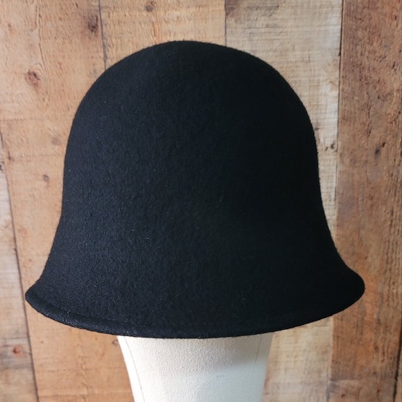 VTG Unbranded Black Wool Felt Blend Bucket Hat One Size Crushable - Picture 2 of 7